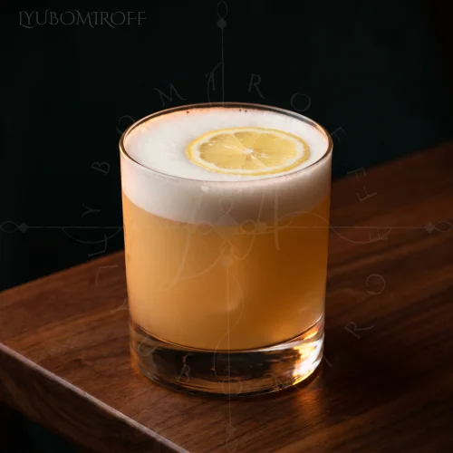 Honey Sour cocktail made with LYUBOMIROFF Honey Liqueur